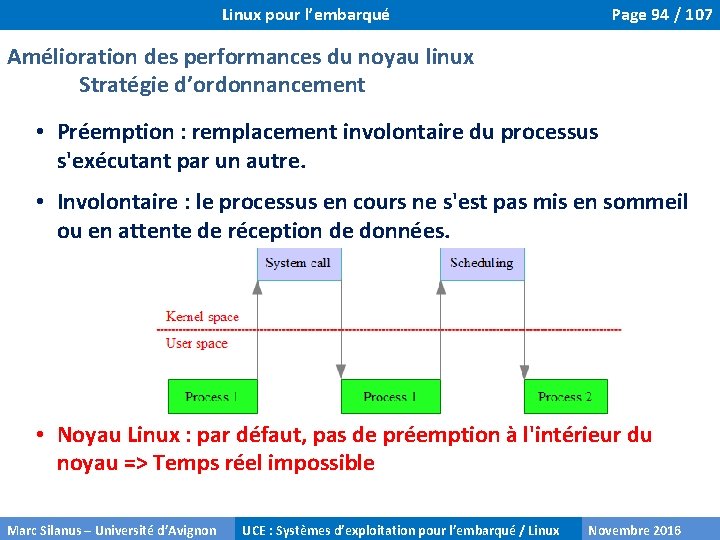 Linux pour l’embarqué Page 94 / 107 Amélioration des performances du noyau linux Stratégie