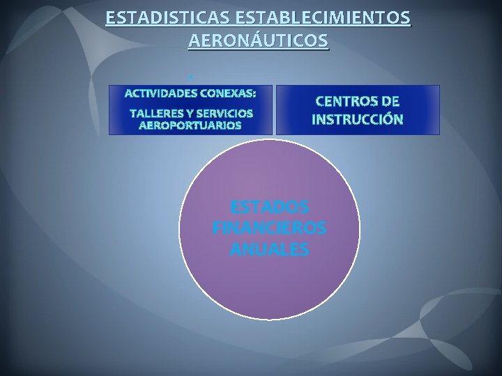 ESTADISTICAS ESTABLECIMIENTOS AERONÁUTICOS A ACTIVIDADES CONEXAS: TALLERES Y SERVICIOS AEROPORTUARIOS CENTROS DE INSTRUCCIÓN ESTADOS