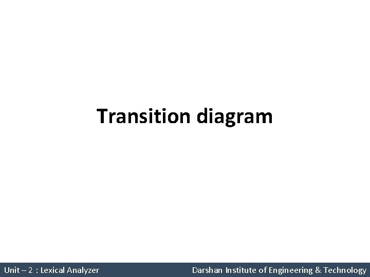 Transition diagram Unit – 2 : Lexical Analyzer Darshan Institute of Engineering & Technology