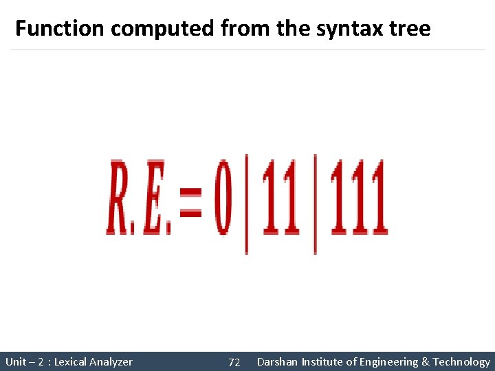 Function computed from the syntax tree § Unit – 2 : Lexical Analyzer 72