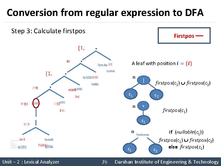 Conversion from regular expression to DFA Step 3: Calculate firstpos Firstpos . . n