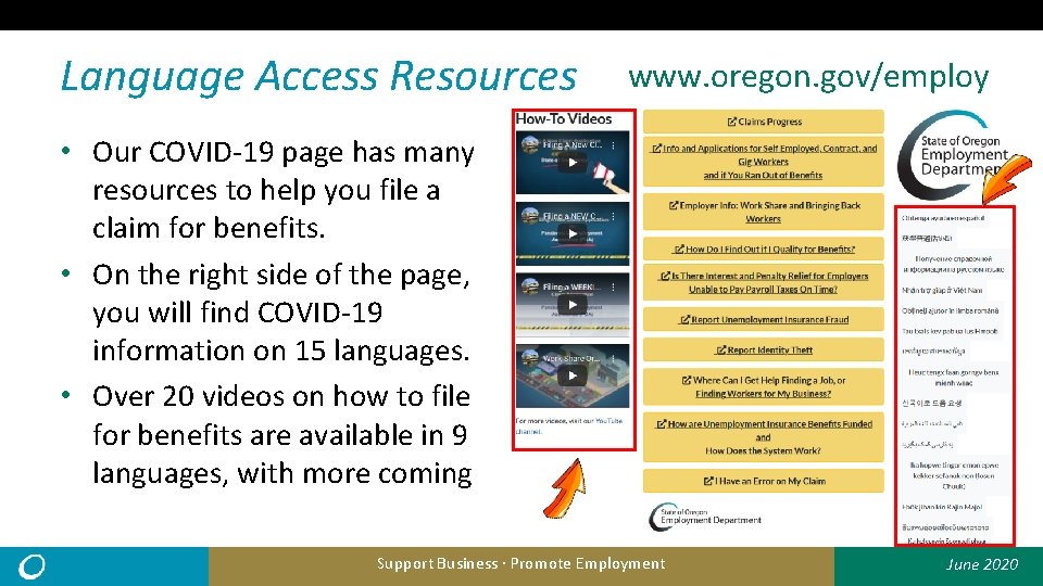 Language Access Resources www. oregon. gov/employ • Our COVID-19 page has many resources to