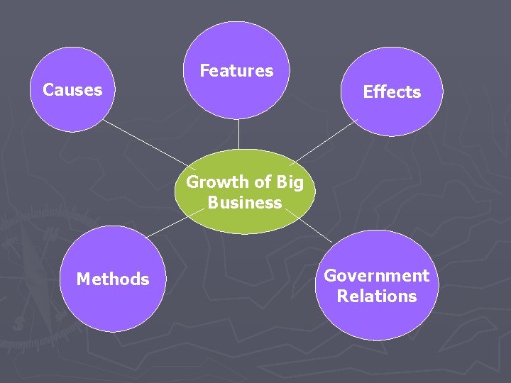 Causes Features Effects Growth of Big Business Methods Government Relations 