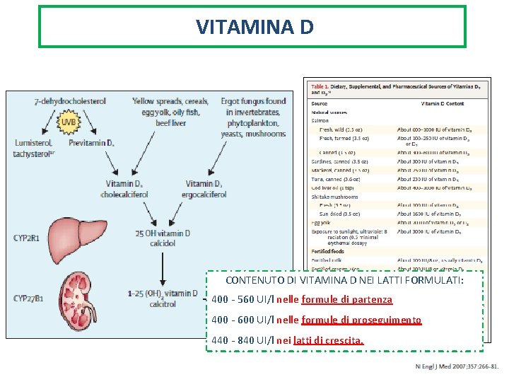  VITAMINA D CONTENUTO DI VITAMINA D NEI LATTI FORMULATI: 400 - 560 UI/l