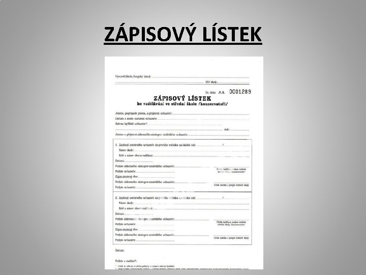 ZÁPISOVÝ LÍSTEK 