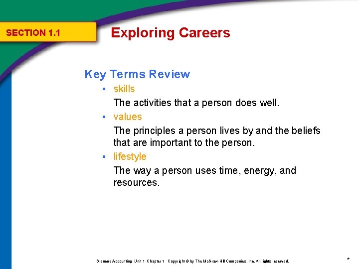 SECTION 1. 1 Exploring Careers Key Terms Review ▪ skills The activities that a