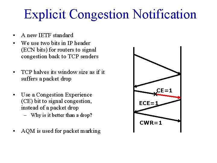 Explicit Congestion Notification • A new IETF standard • We use two bits in