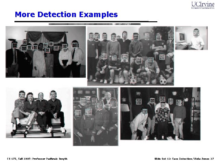 More Detection Examples CS 175, Fall 2007: Professor Padhraic Smyth Slide Set 12: Face