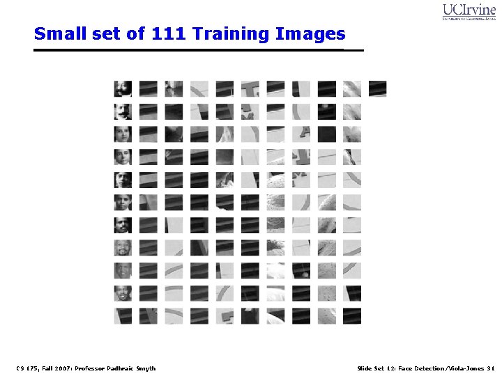 Small set of 111 Training Images CS 175, Fall 2007: Professor Padhraic Smyth Slide