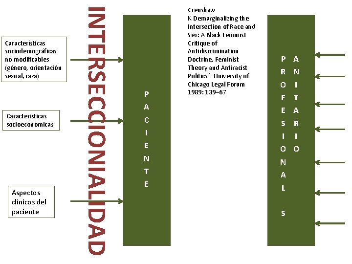 Características socioeconómicas Aspectos clínicos del paciente INTERSECCIONIALIDAD Características sociodemográficas no modificables (género, orientación sexual,