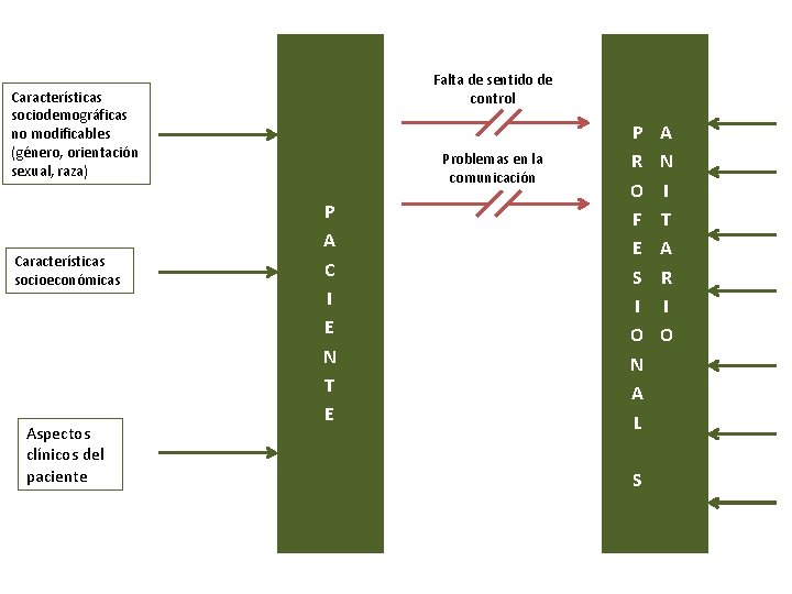 Falta de sentido de control Características sociodemográficas no modificables (género, orientación sexual, raza) Características