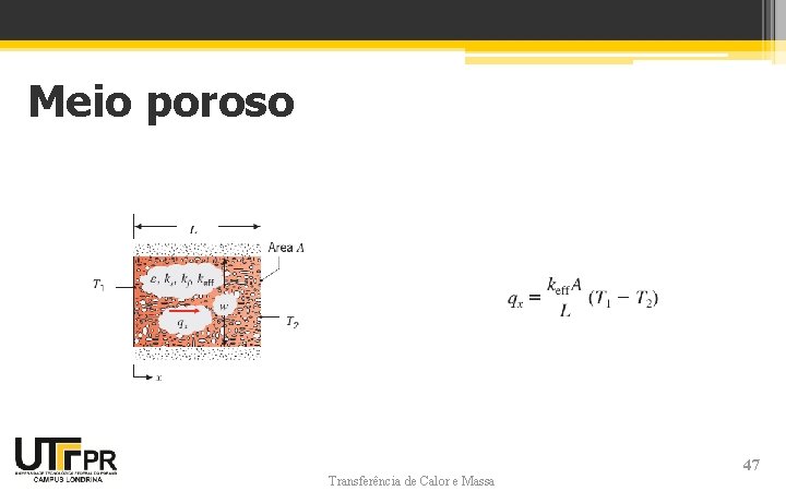 Meio poroso Transferência de Calor e Massa 47 Meio poroso Transferência de Calor e Massa 47