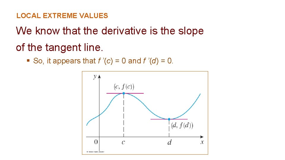 LOCAL EXTREME VALUES We know that the derivative is the slope of the tangent