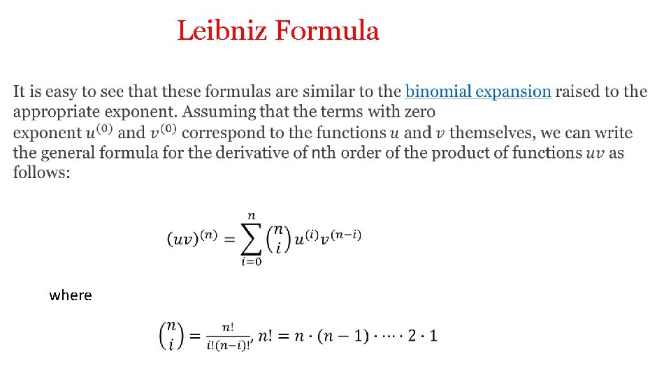 Leibniz Formula where 