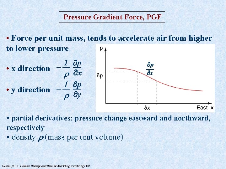 Pressure Gradient Force, PGF • Force per unit mass, tends to accelerate air from Pressure Gradient Force, PGF • Force per unit mass, tends to accelerate air from