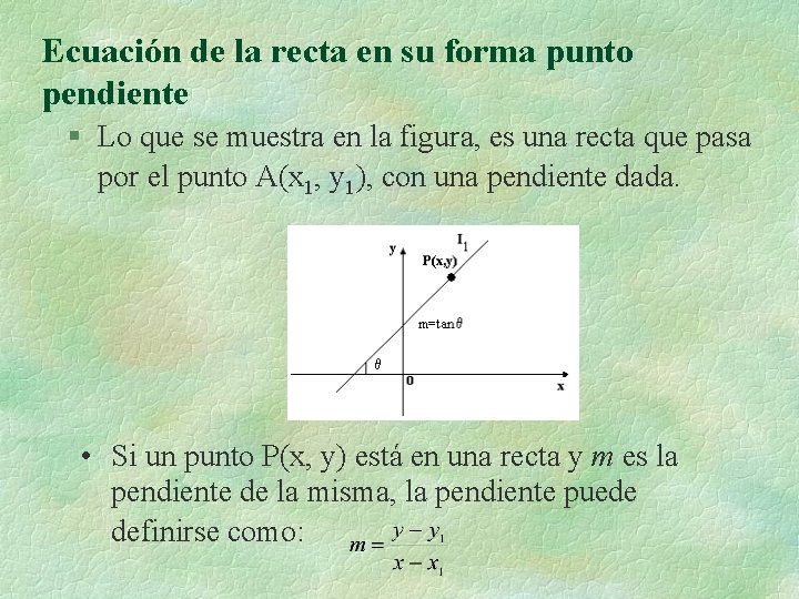 Ecuación de la recta en su forma punto pendiente § Lo que se muestra Ecuación de la recta en su forma punto pendiente § Lo que se muestra