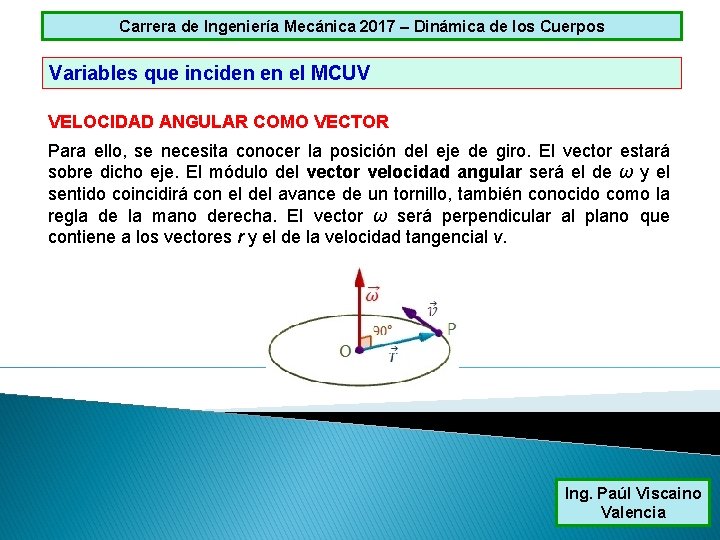 Carrera de Ingeniería Mecánica 2017 – Dinámica de los Cuerpos Variables que inciden en