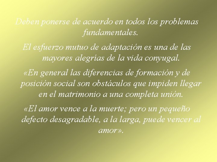 Deben ponerse de acuerdo en todos los problemas fundamentales. El esfuerzo mutuo de adaptación