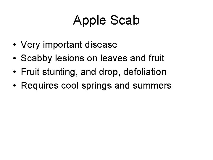Apple Scab • • Very important disease Scabby lesions on leaves and fruit Fruit