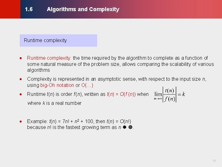Algorithms and Complexity © KLMH 1. 6 Runtime complexity · Runtime complexity: the time Algorithms and Complexity © KLMH 1. 6 Runtime complexity · Runtime complexity: the time