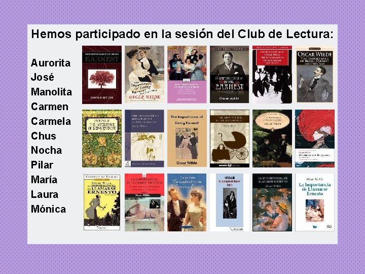 Hemos participado en la sesión del Club de Lectura: Aurorita José Manolita Carmen Carmela Hemos participado en la sesión del Club de Lectura: Aurorita José Manolita Carmen Carmela