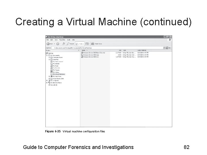 Creating a Virtual Machine (continued) Guide to Computer Forensics and Investigations 82 