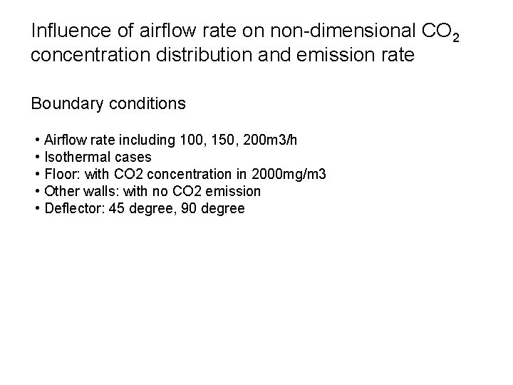 Influence of airflow rate on non-dimensional CO 2 concentration distribution and emission rate Boundary