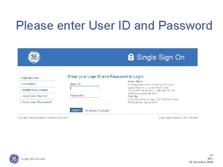 Please enter User ID and Password 4/ GE / 22 November 2020 