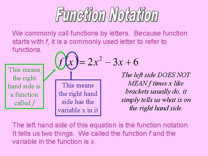 We commonly call functions by letters. Because function starts with f, it is a