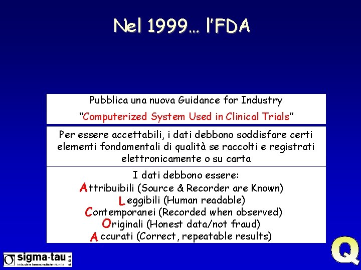 Nel 1999… l’FDA Pubblica una nuova Guidance for Industry “Computerized System Used in Clinical