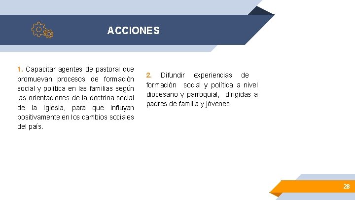 ACCIONES 1. Capacitar agentes de pastoral que promuevan procesos de formación social y política
