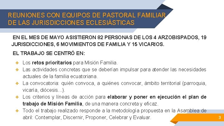 REUNIONES CON EQUIPOS DE PASTORAL FAMILIAR DE LAS JURISDICCIONES ECLESIÁSTICAS EN EL MES DE