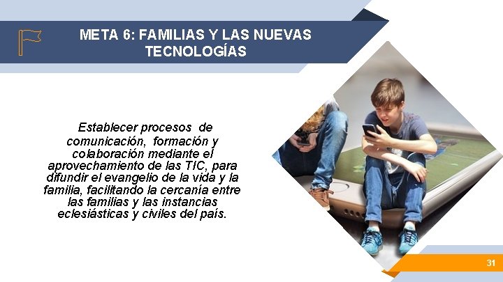 META 6: FAMILIAS Y LAS NUEVAS TECNOLOGÍAS Establecer procesos de comunicación, formación y colaboración
