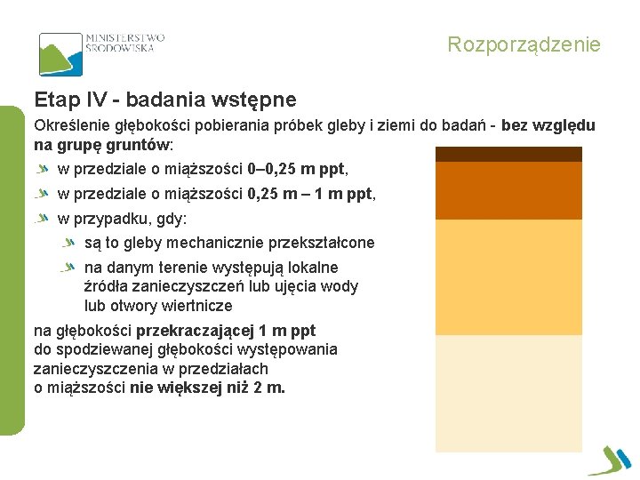 Rozporządzenie Etap IV - badania wstępne Określenie głębokości pobierania próbek gleby i ziemi do