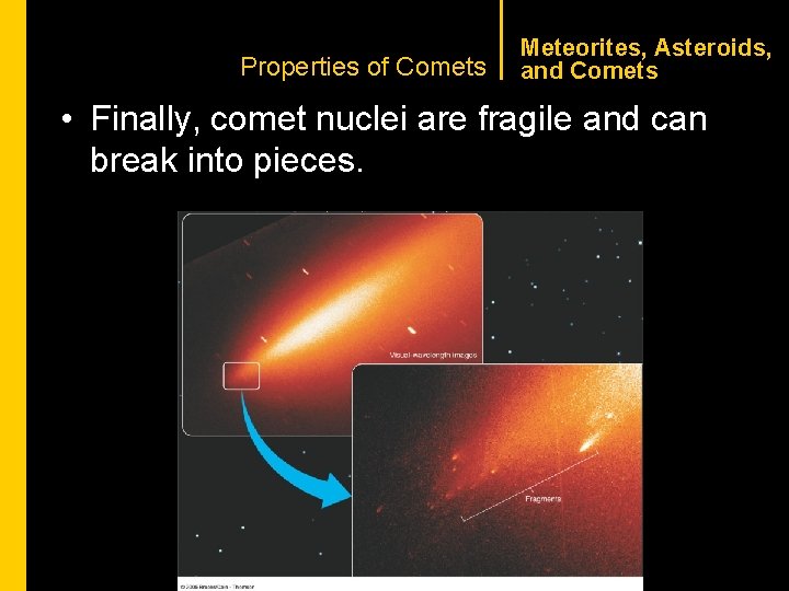 CHAPTER 1 Properties of Comets Meteorites, Asteroids, and Comets • Finally, comet nuclei are