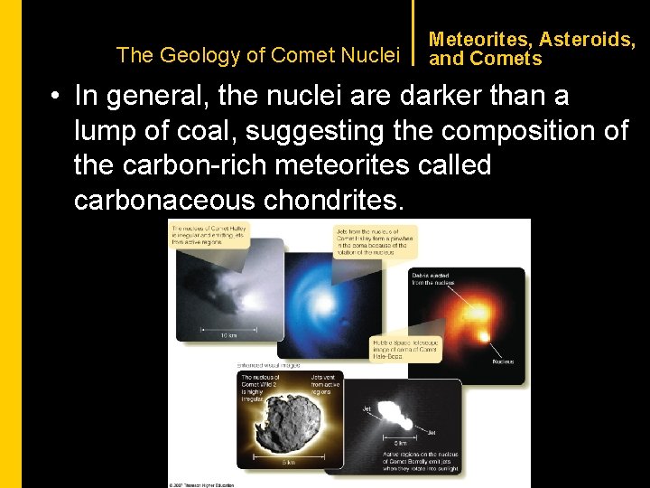 CHAPTER 1 The Geology of Comet Nuclei Meteorites, Asteroids, and Comets • In general,