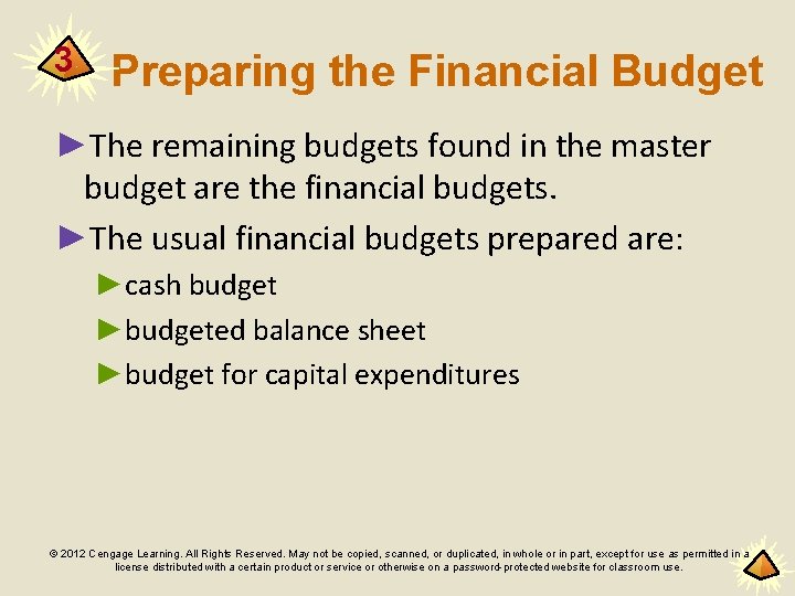 3 Preparing the Financial Budget ►The remaining budgets found in the master budget are