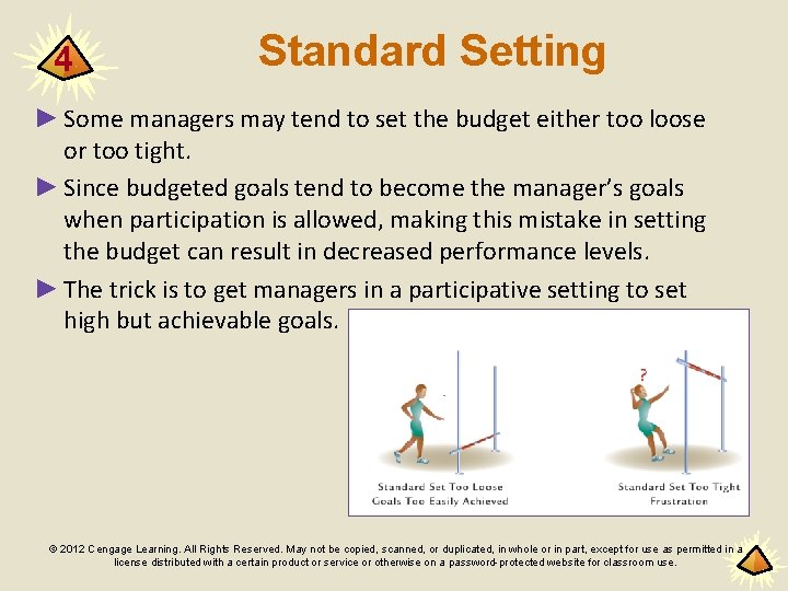 4 Standard Setting ► Some managers may tend to set the budget either too