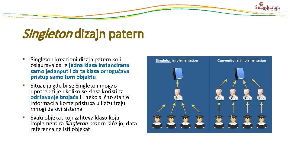 Singleton dizajn patern § Singleton kreacioni dizajn patern koji osigurava da je jedna klasa Singleton dizajn patern § Singleton kreacioni dizajn patern koji osigurava da je jedna klasa