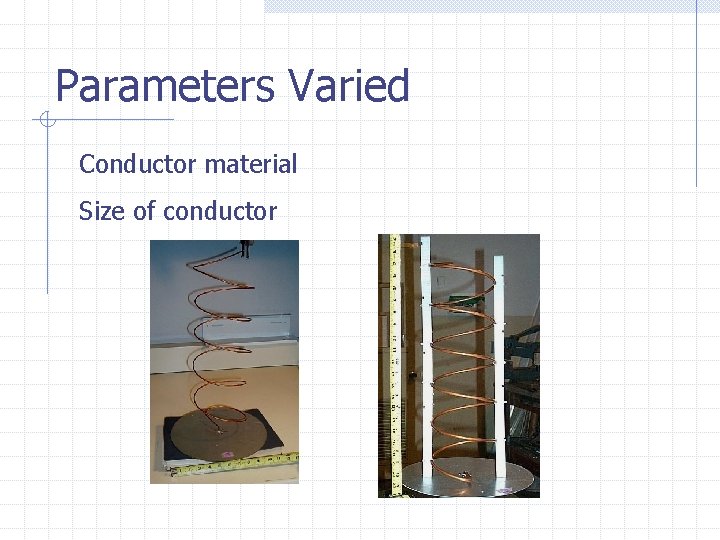 Parameters Varied Conductor material Size of conductor 
