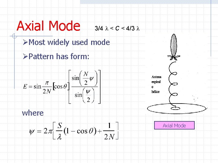 Axial Mode 3/4 l < C < 4/3 l ØMost widely used mode ØPattern