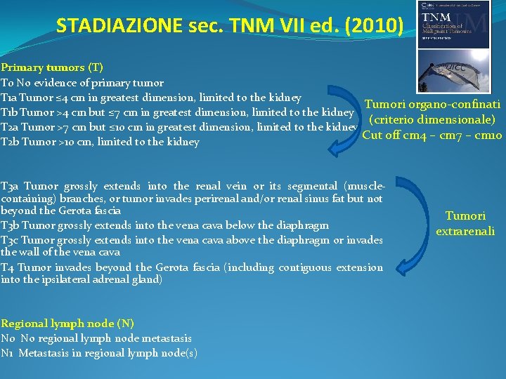 STADIAZIONE sec. TNM VII ed. (2010) Primary tumors (T) T 0 No evidence of