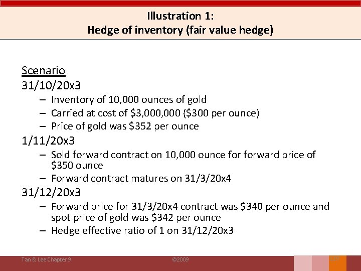 Illustration 1: Hedge of inventory (fair value hedge) Scenario 31/10/20 x 3 – Inventory