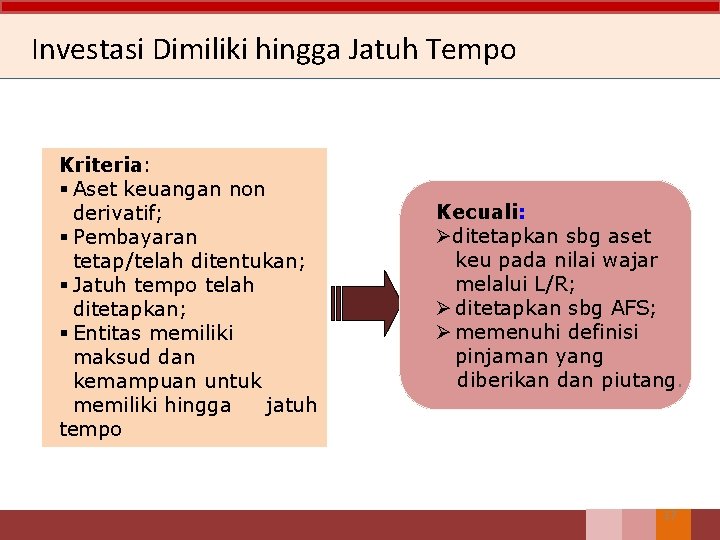 Investasi Dimiliki hingga Jatuh Tempo Kriteria: § Aset keuangan non derivatif; § Pembayaran tetap/telah