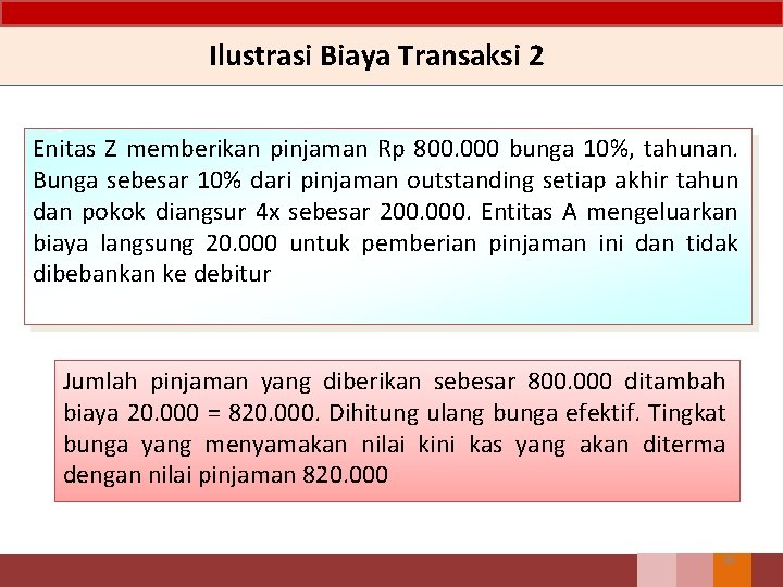 Ilustrasi Biaya Transaksi 2 Enitas Z memberikan pinjaman Rp 800. 000 bunga 10%, tahunan.