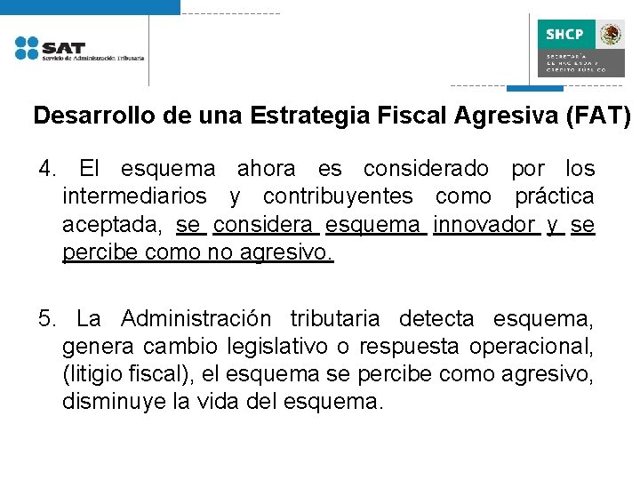 Desarrollo de una Estrategia Fiscal Agresiva (FAT) 4. El esquema ahora es considerado por