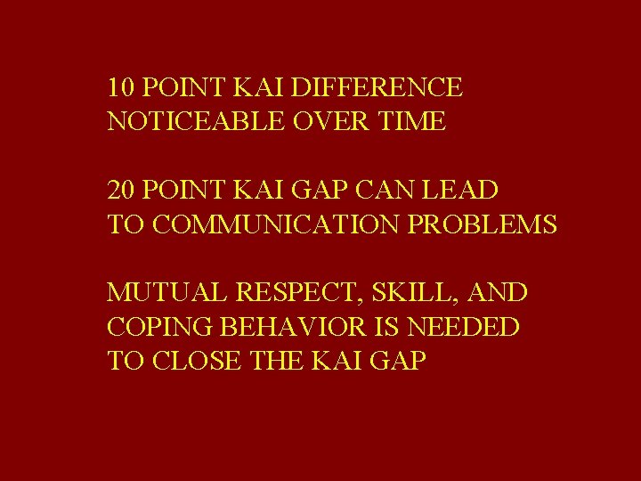 10 POINT KAI DIFFERENCE NOTICEABLE OVER TIME 20 POINT KAI GAP CAN LEAD TO
