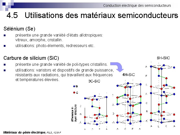 Conduction electrique des semiconducteurs 4. 5 Utilisations des matériaux semiconducteurs Sélénium (Se) n n