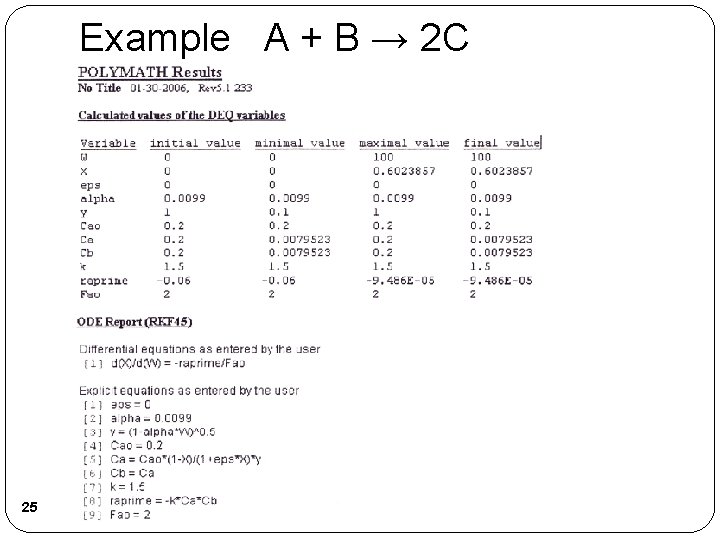 Example A + B → 2 C 25 