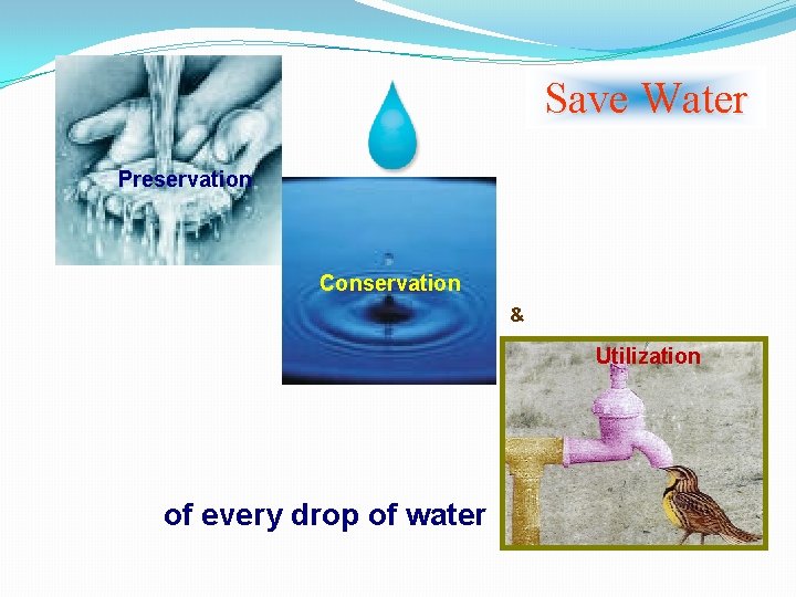 Save Water Preservation Conservation & Utilization of every drop of water 